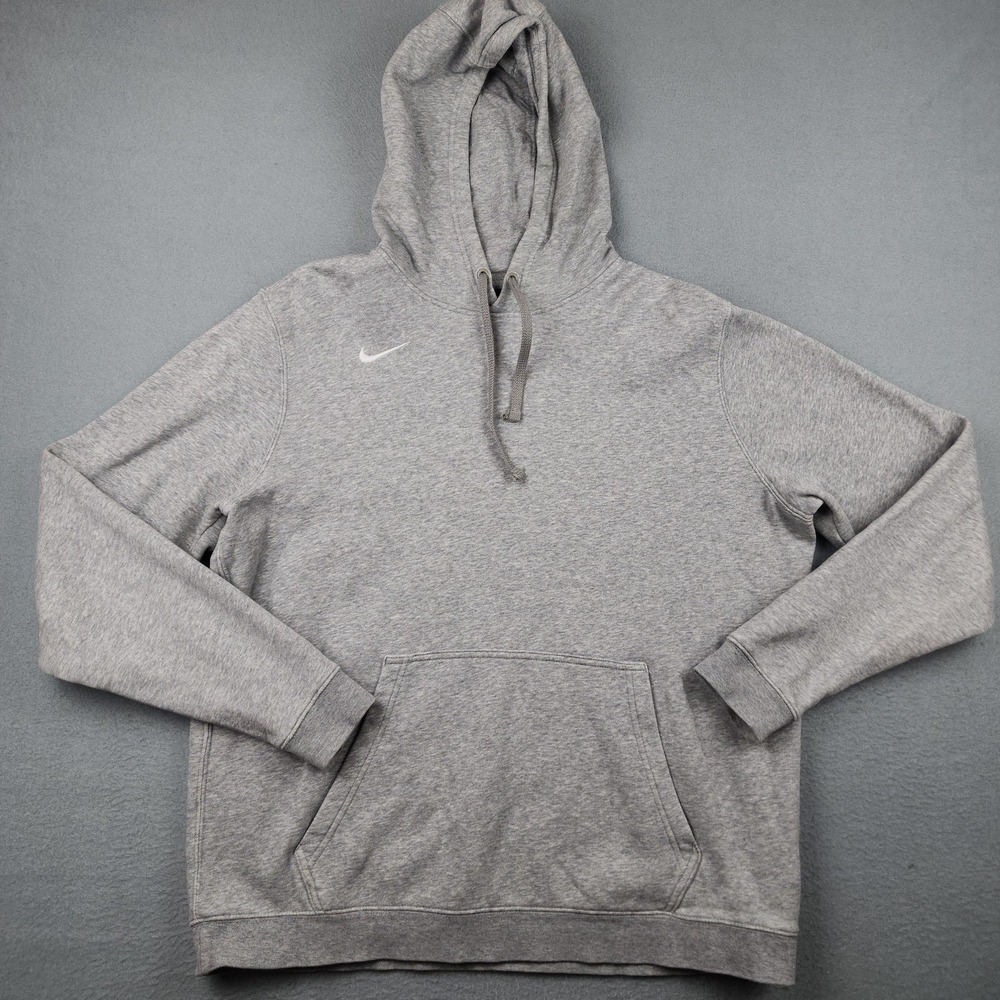 Nike Hoodie Mens L Gray Fleece Pullover Swoosh Logo Sweatshirt 835585-063 Gym